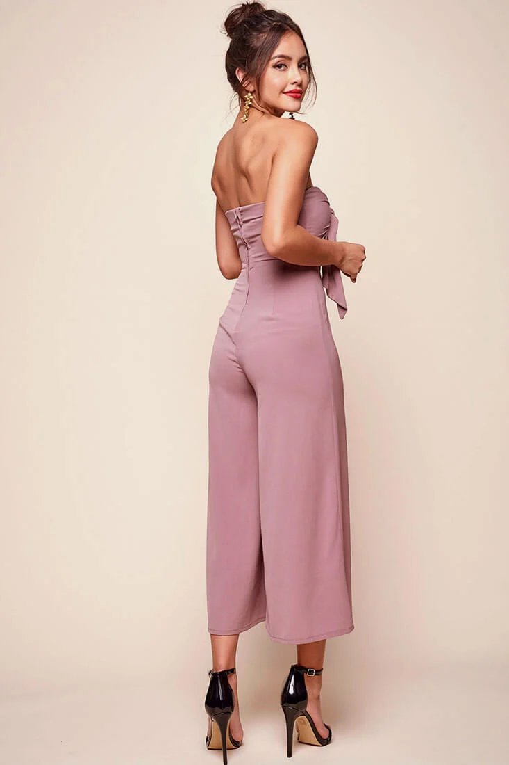 Khloe Bow Tie Wide Leg Jumpsuit Dusty Pink - Image 5