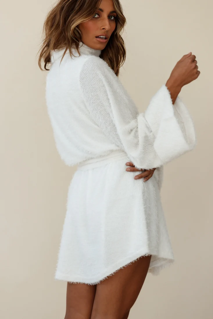 Kiara High Neck Kimono Sleeve Knit Dress White - Image 5