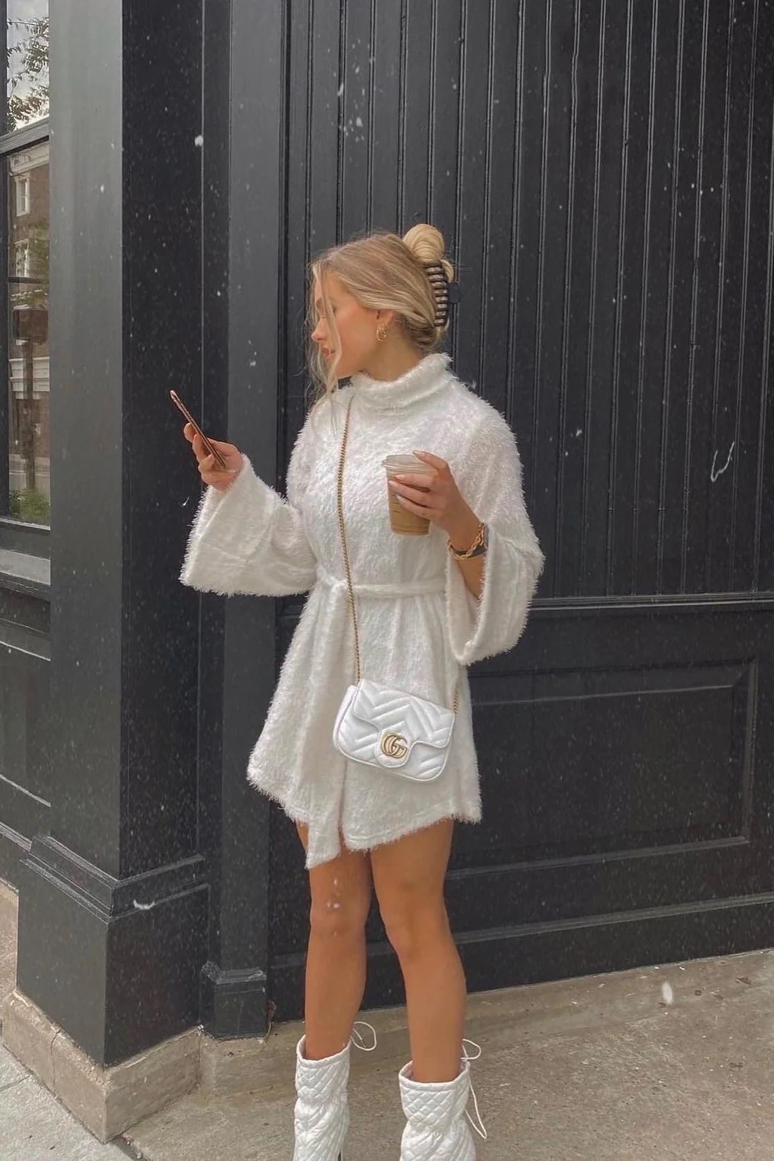 Kiara High Neck Kimono Sleeve Knit Dress White - Image 9