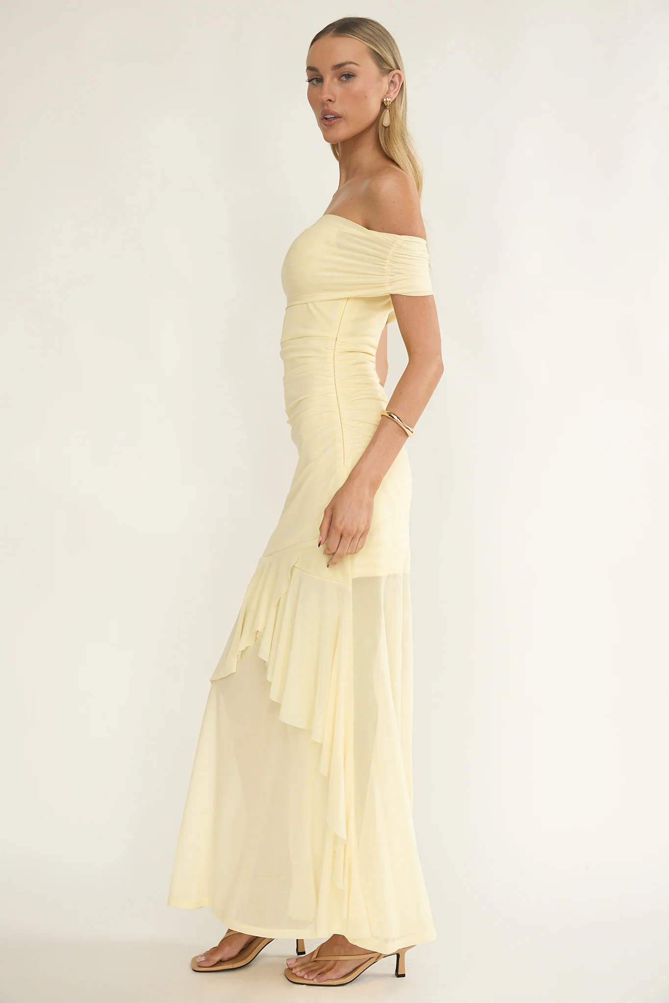 Kiarna Off-Shoulder Mesh Maxi Dress Butter - Image 6