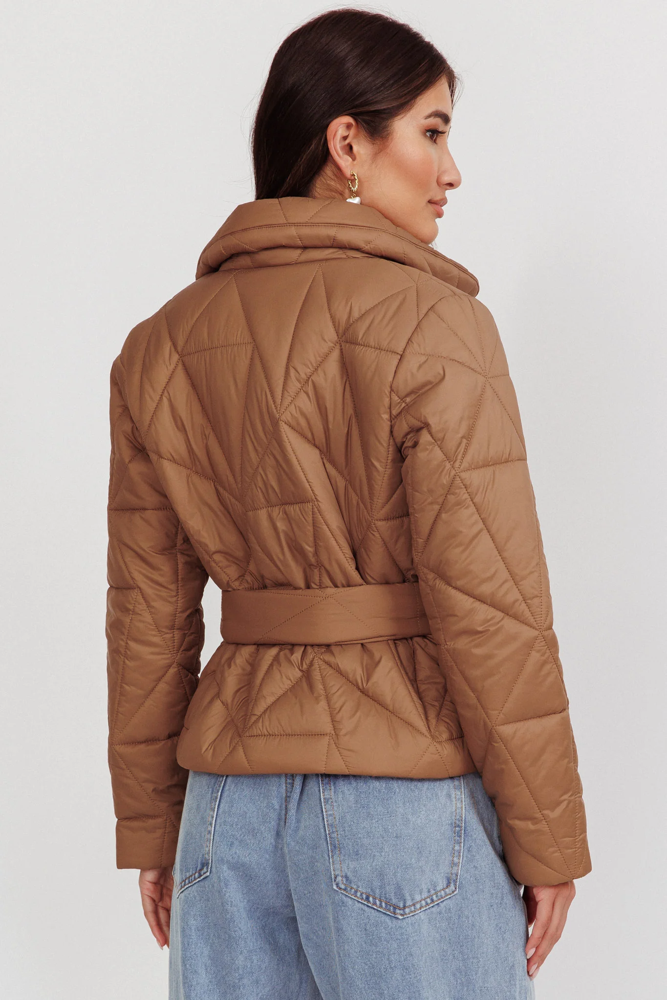 Kiersten Waist Tie Puffer Jacket Mocha - Image 2