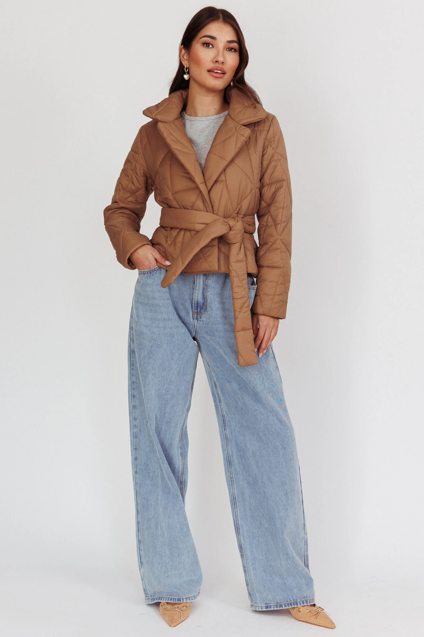 Kiersten Waist Tie Puffer Jacket Mocha - Image 3