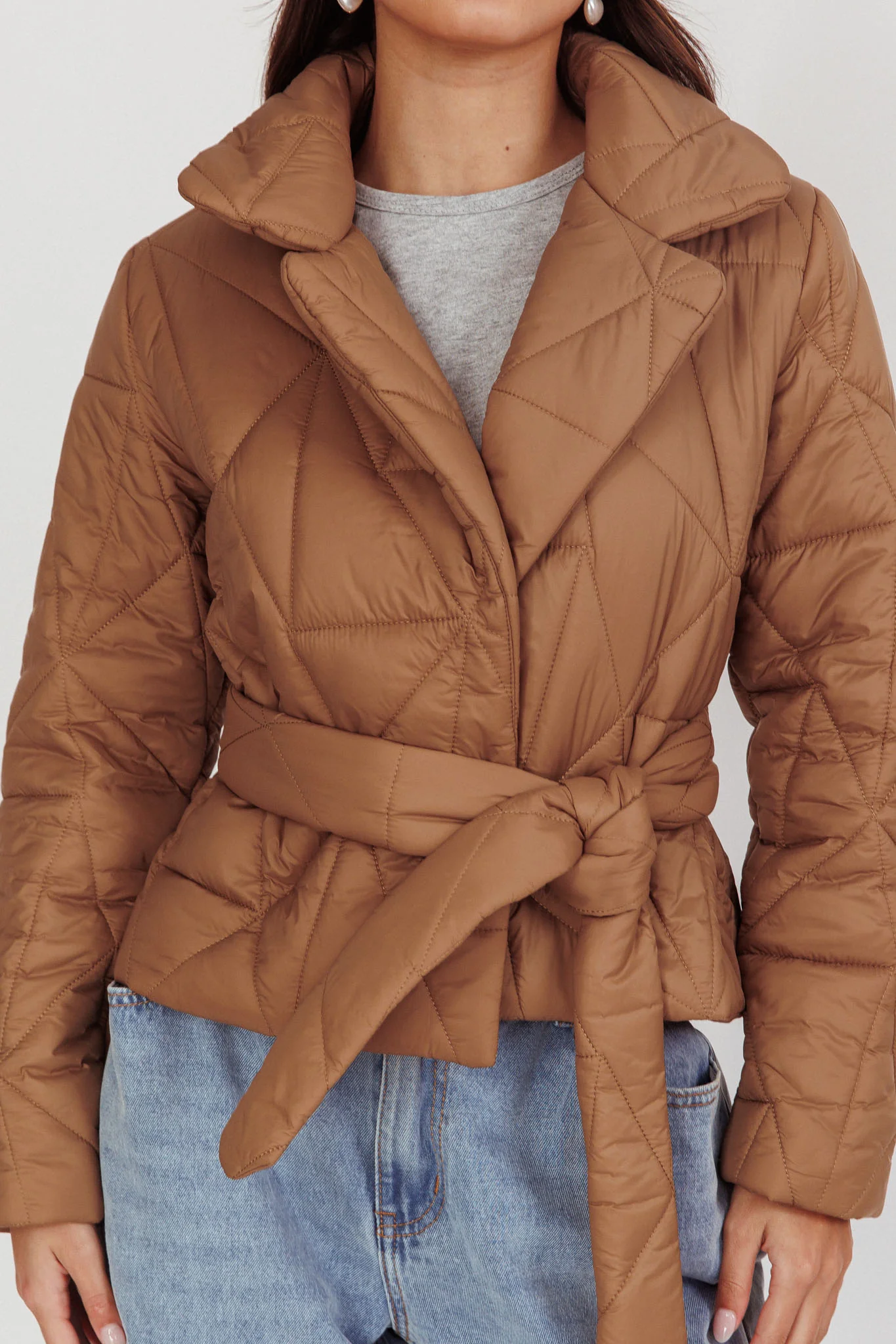 Kiersten Waist Tie Puffer Jacket Mocha - Image 4