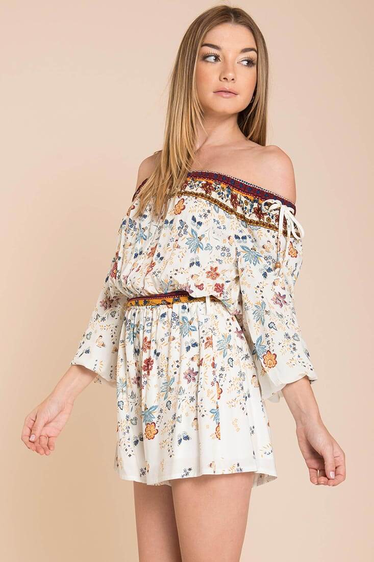 Kiley Floral Romper White / Brown - Image 2