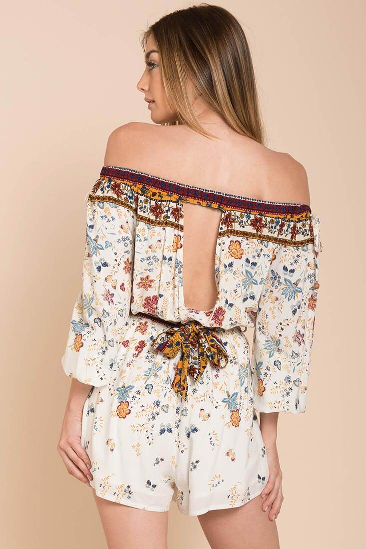 Kiley Floral Romper White / Brown - Image 3
