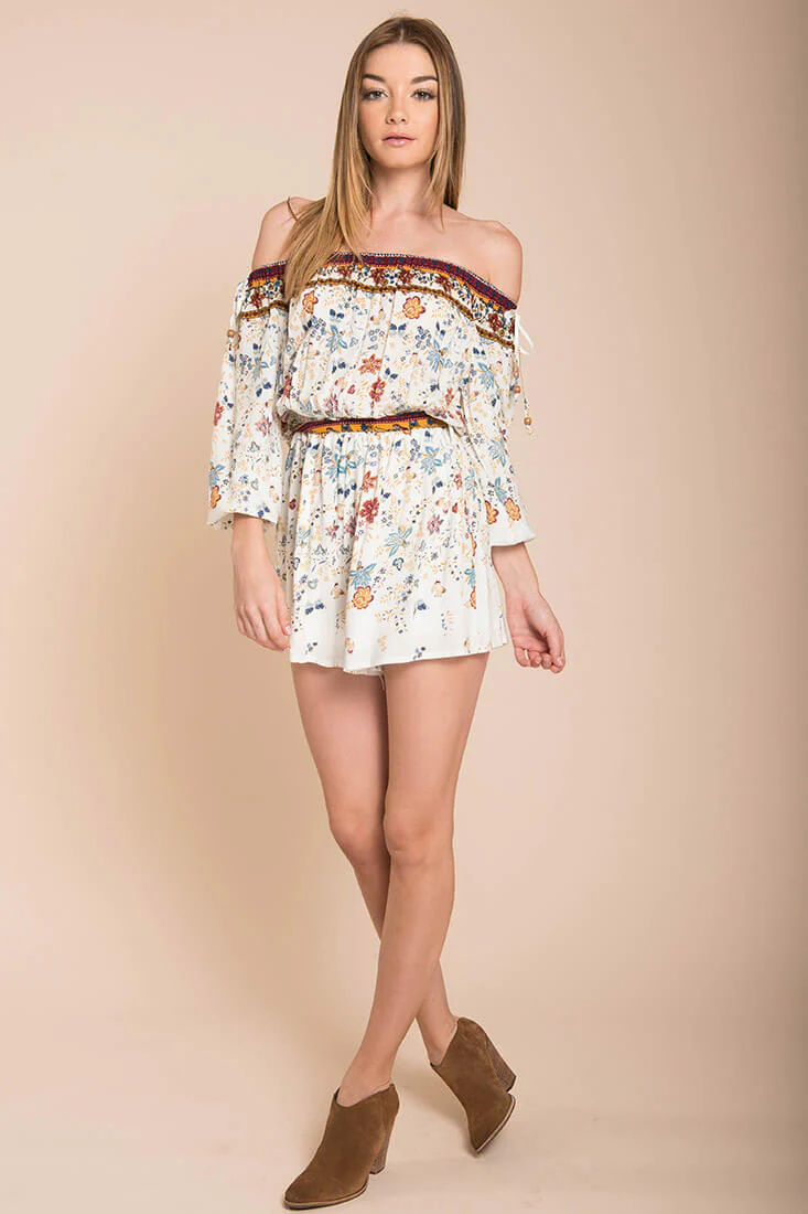 Kiley Floral Romper White / Brown - Image 4