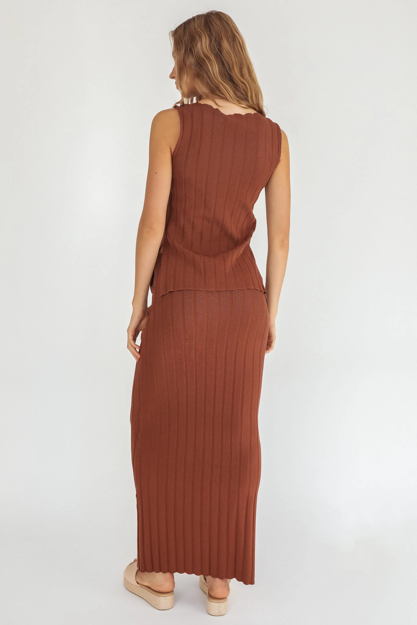 Kimora Ribbed Knit Maxi Skirt Brown - Image 2