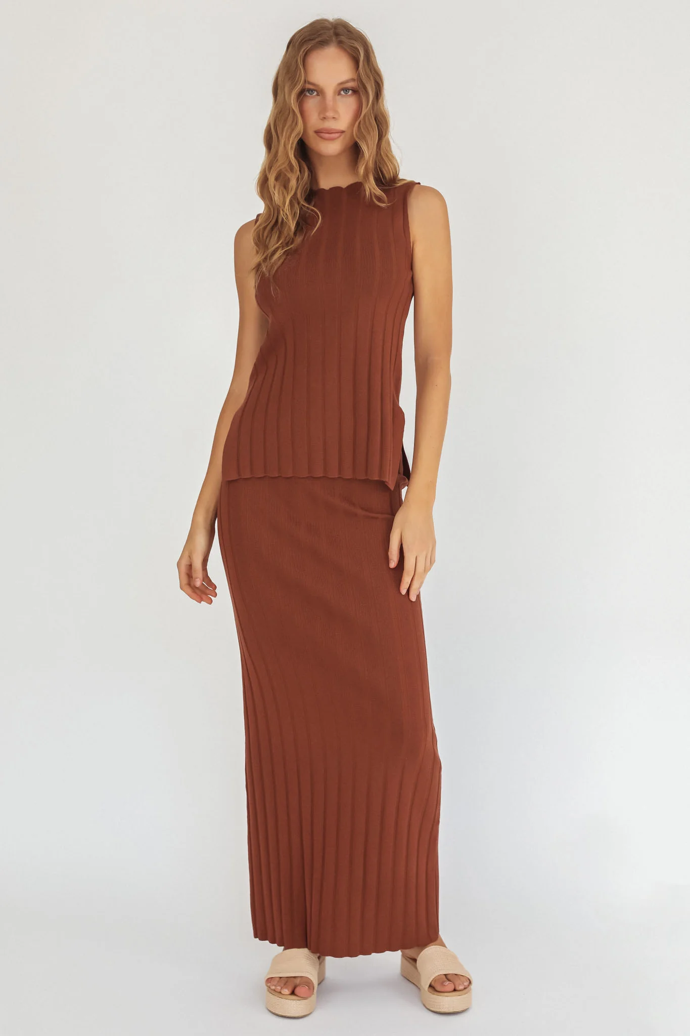 Kimora Ribbed Knit Maxi Skirt Brown - Image 4