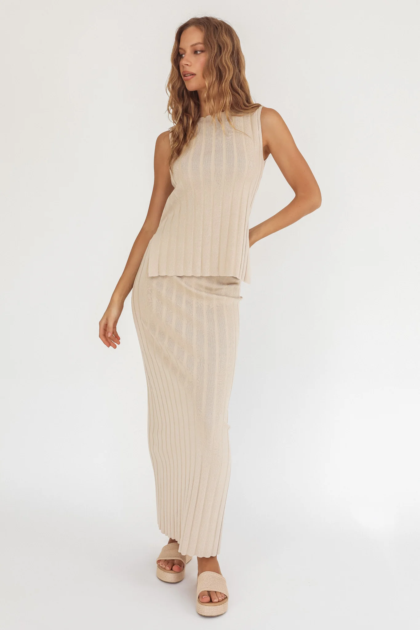 Kimora Ribbed Knit Maxi Skirt Sand - Image 5