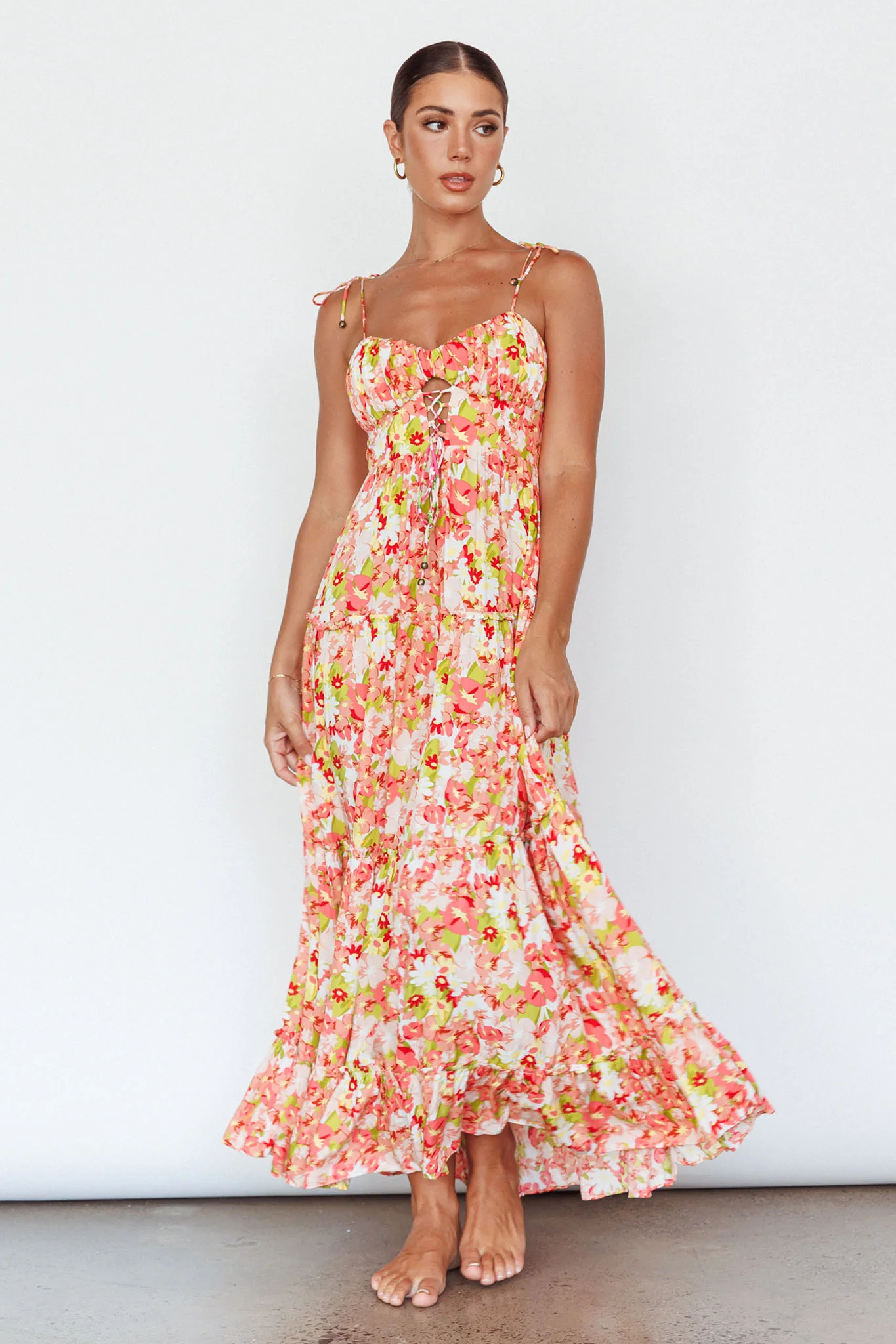 Kinlee Lace-Up Bodice Maxi Dress Floral Pink - Image 3