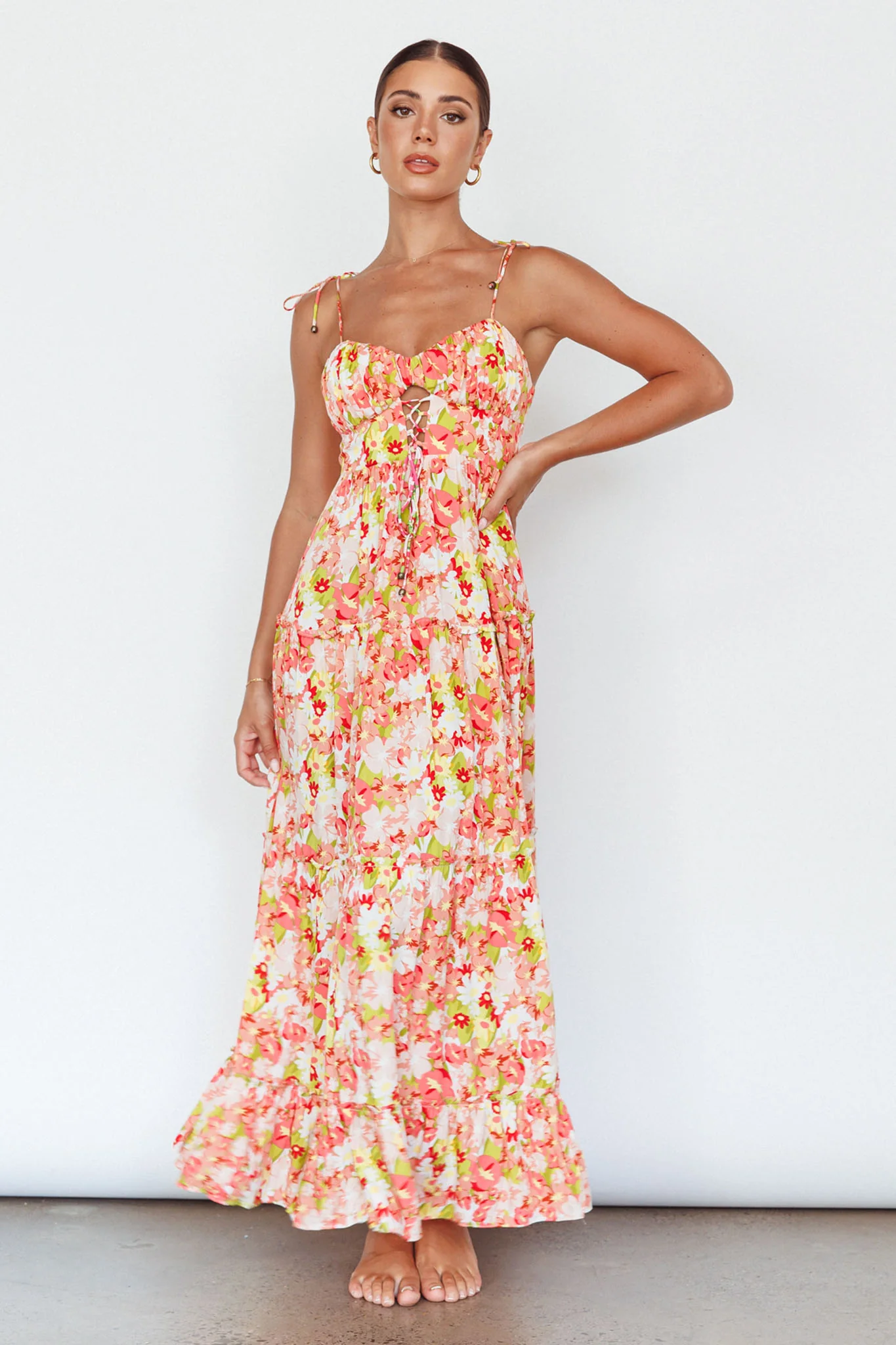 Kinlee Lace-Up Bodice Maxi Dress Floral Pink - Image 7
