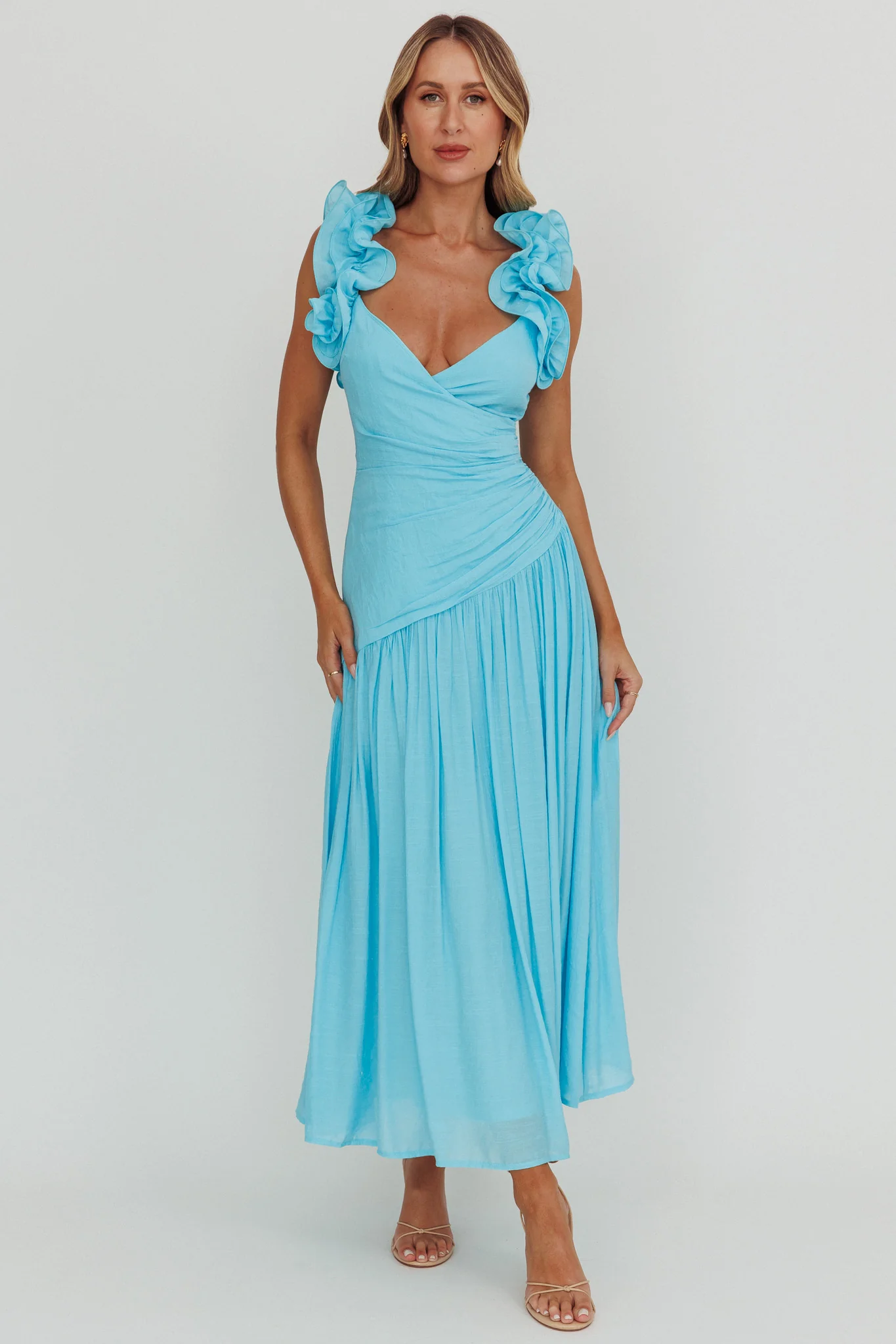 Kinley Ruffle Strap Maxi Dress Blue - Image 5