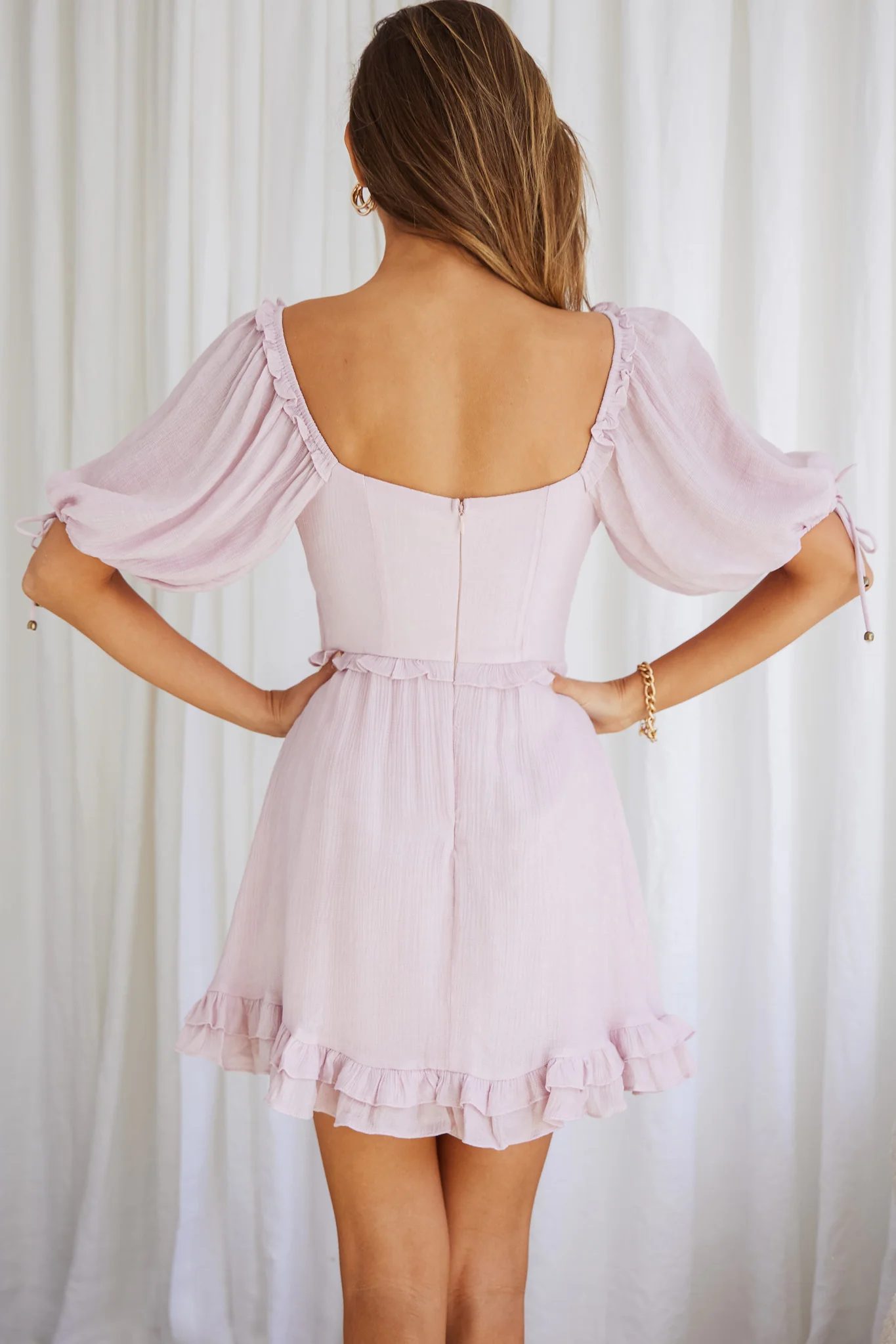Kirra Puff Sleeve Ruched Bodice Dress Blush - Image 2