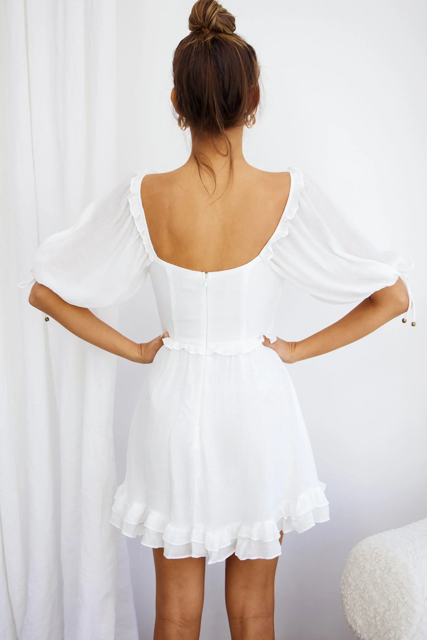 Kirra Puff Sleeve Ruched Bodice Dress White - Image 5