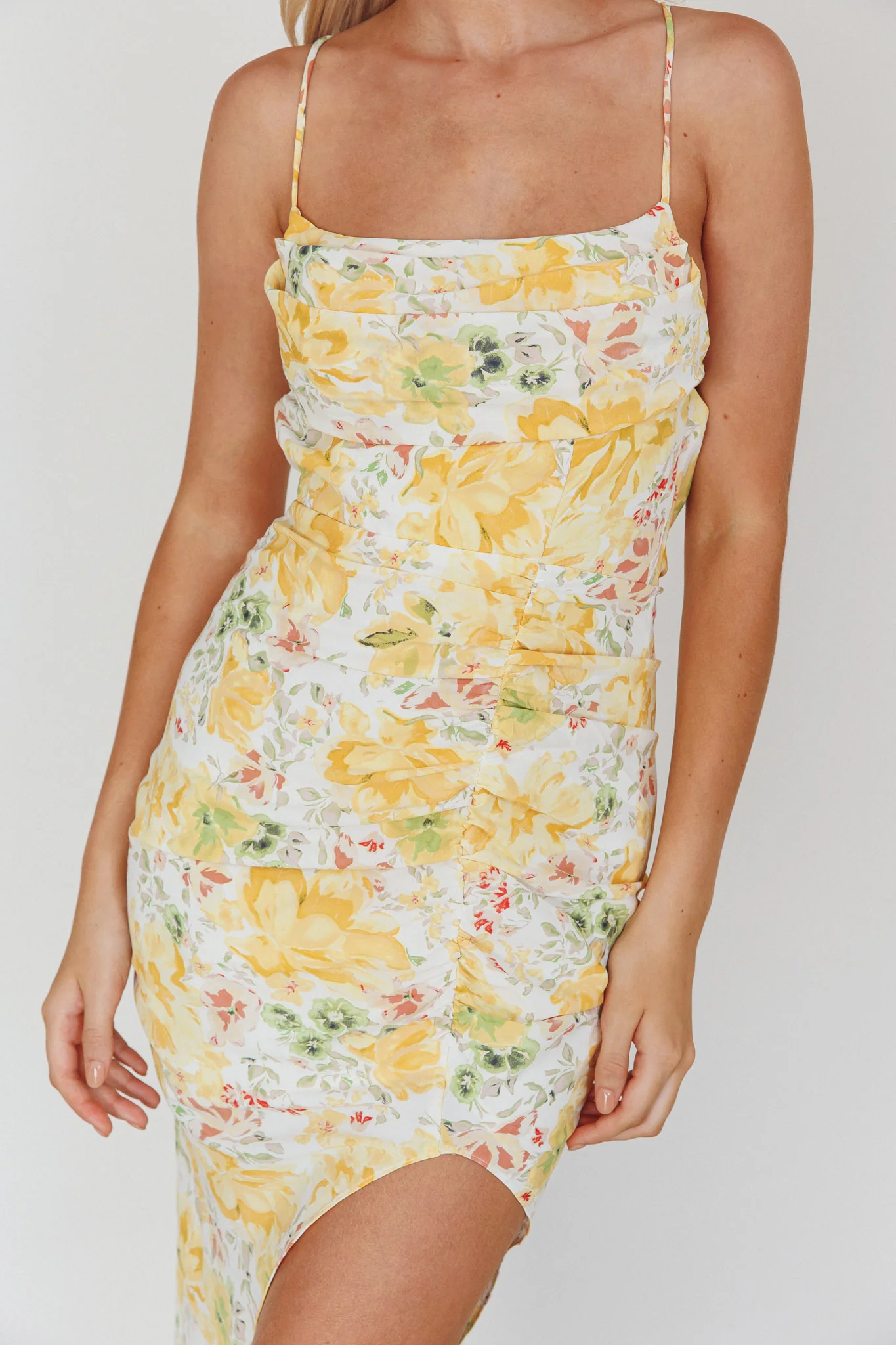 Klara Thigh Split Midi Dress Floral Yellow - Image 4