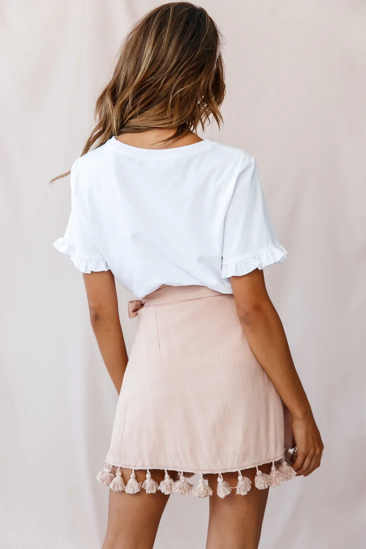Kris Tassel Trimmed Wrap Skirt Mocha - Image 3