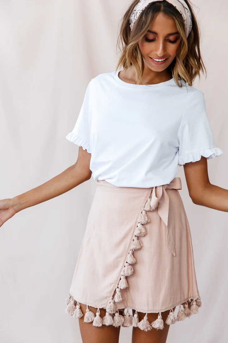 Kris Tassel Trimmed Wrap Skirt Mocha - Image 6