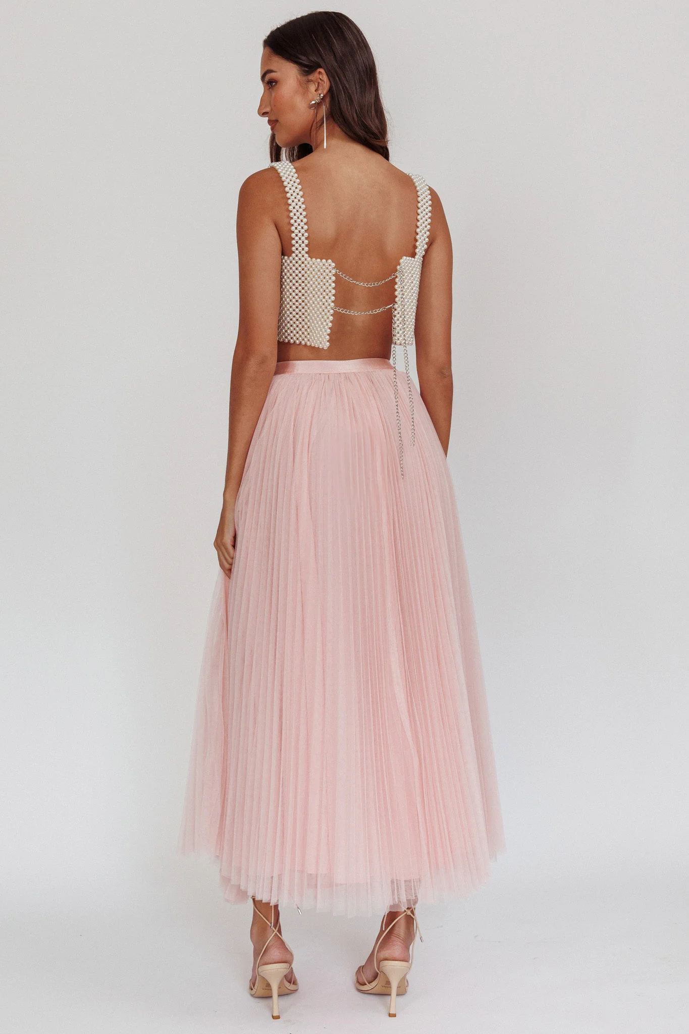 Kristine Accordion Pleat Tulle Maxi Skirt Dusty Pink - Image 4
