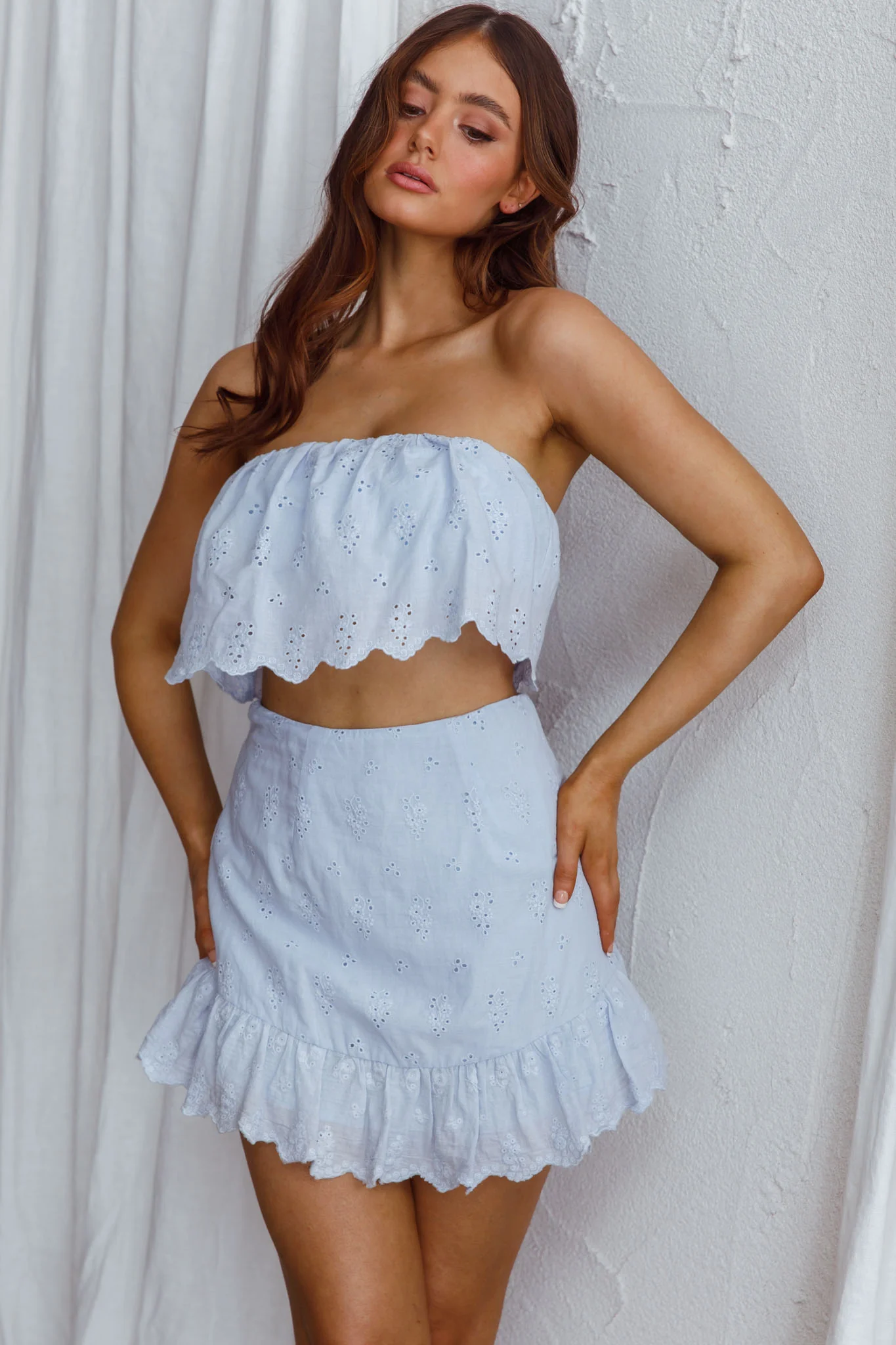 Kyla Scalloped Eyelet Crop Top Blue - Image 4