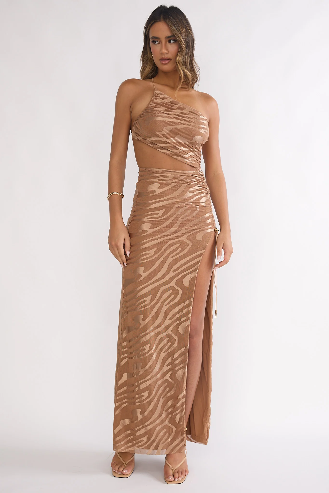 Kyma One-Shoulder Cut-Out Maxi Dress Mocha - Image 5