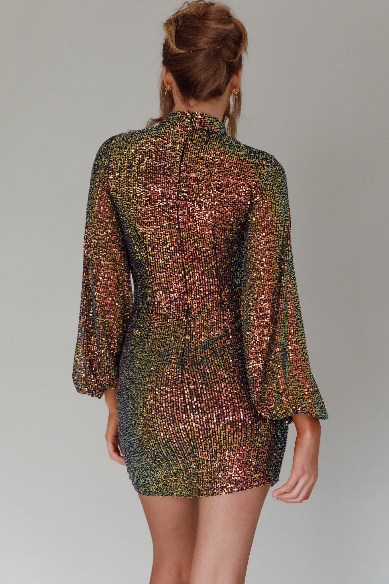 La Discotheque Long Sleeve Sequin Mini Dress Navy - Image 3