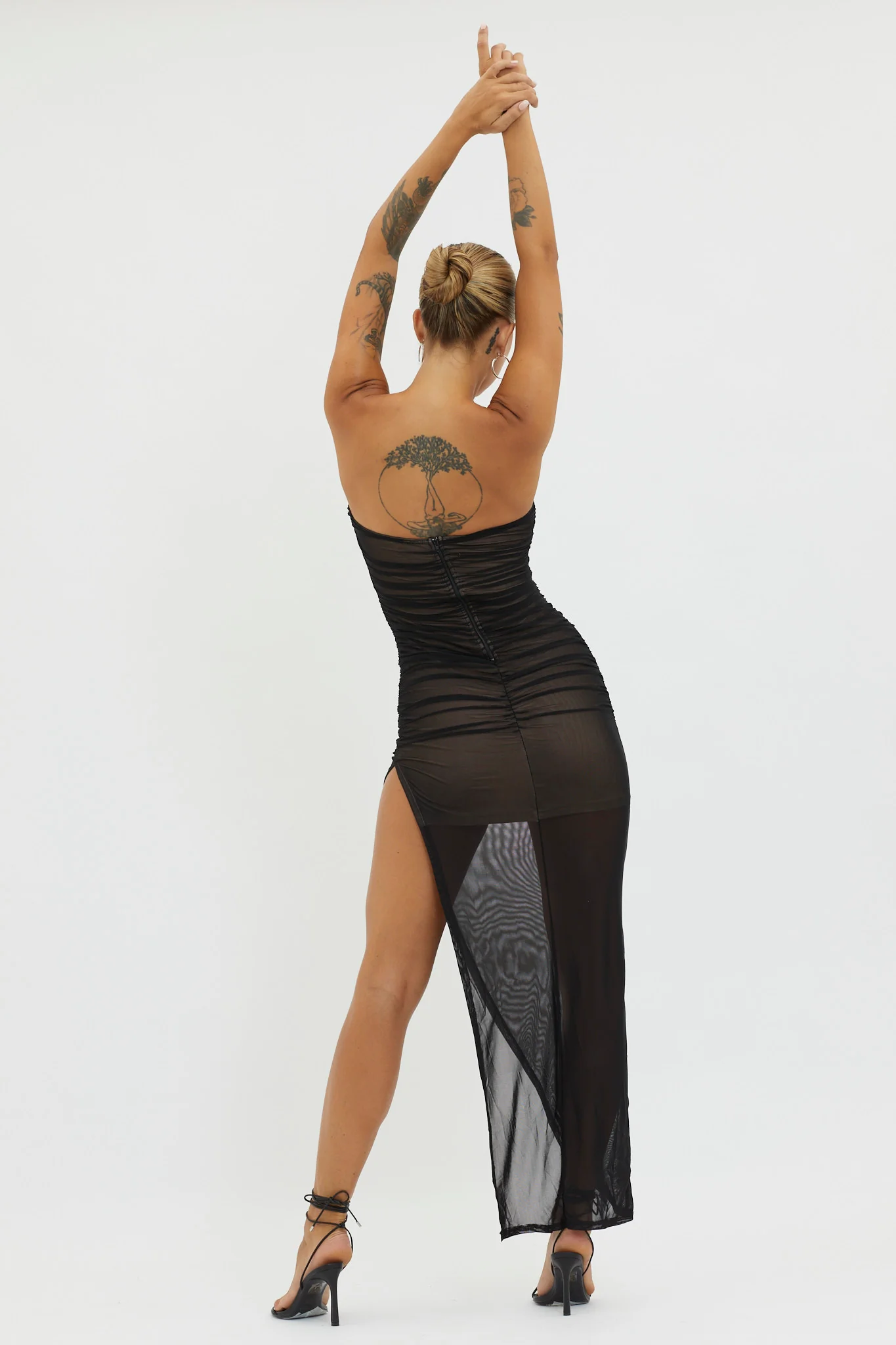 LA Nights Strapless Sheer Midi Dress Black/Nude - Image 3