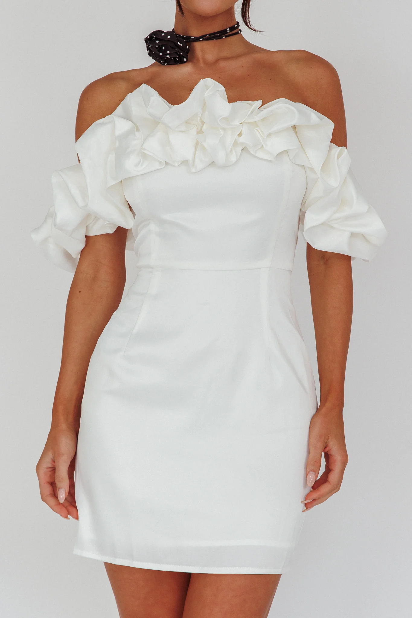 La Palma Off-Shoulder Mini Dress Off White - Image 4