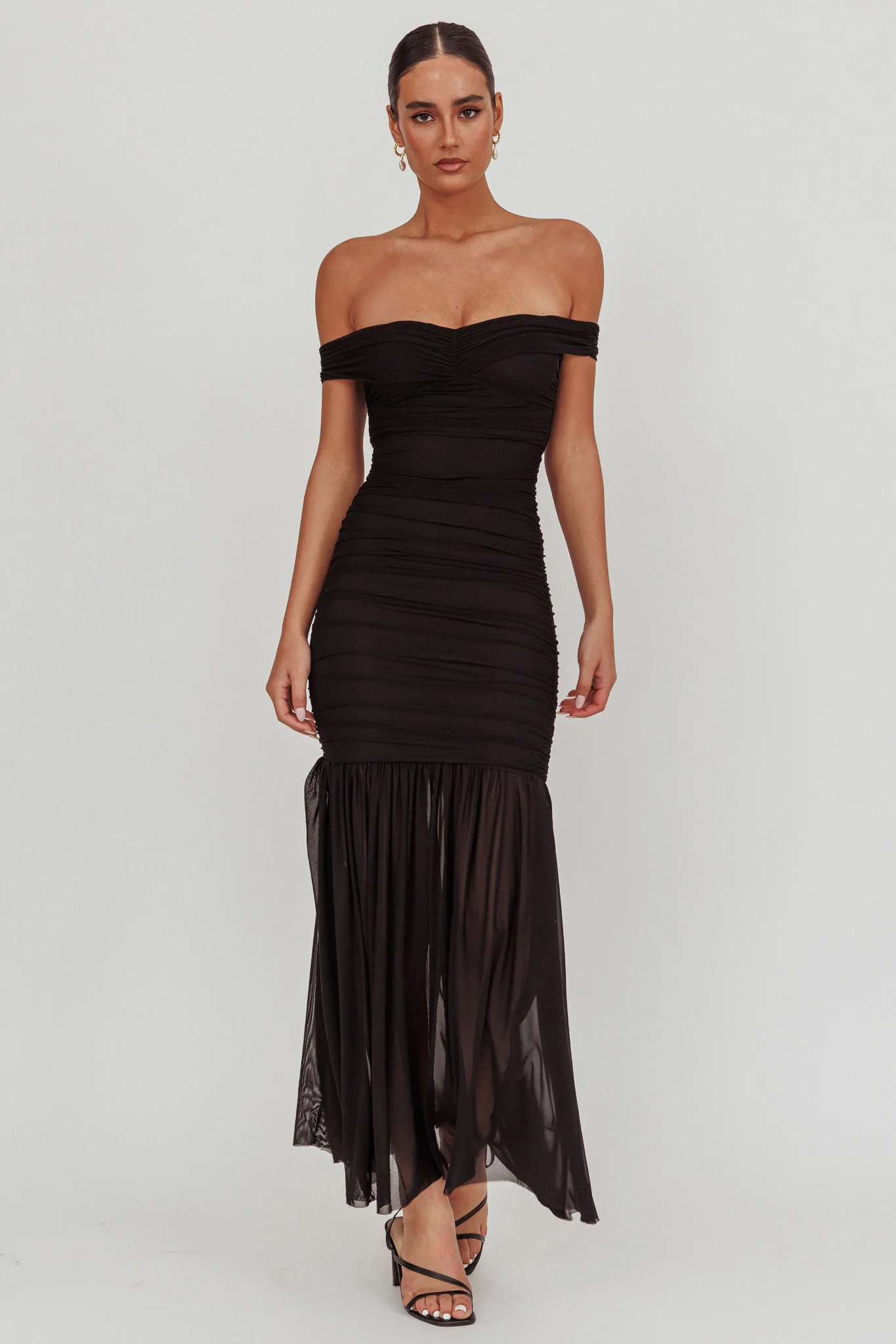 La Salle Off Shoulder Mesh Maxi Dress Black - Image 5
