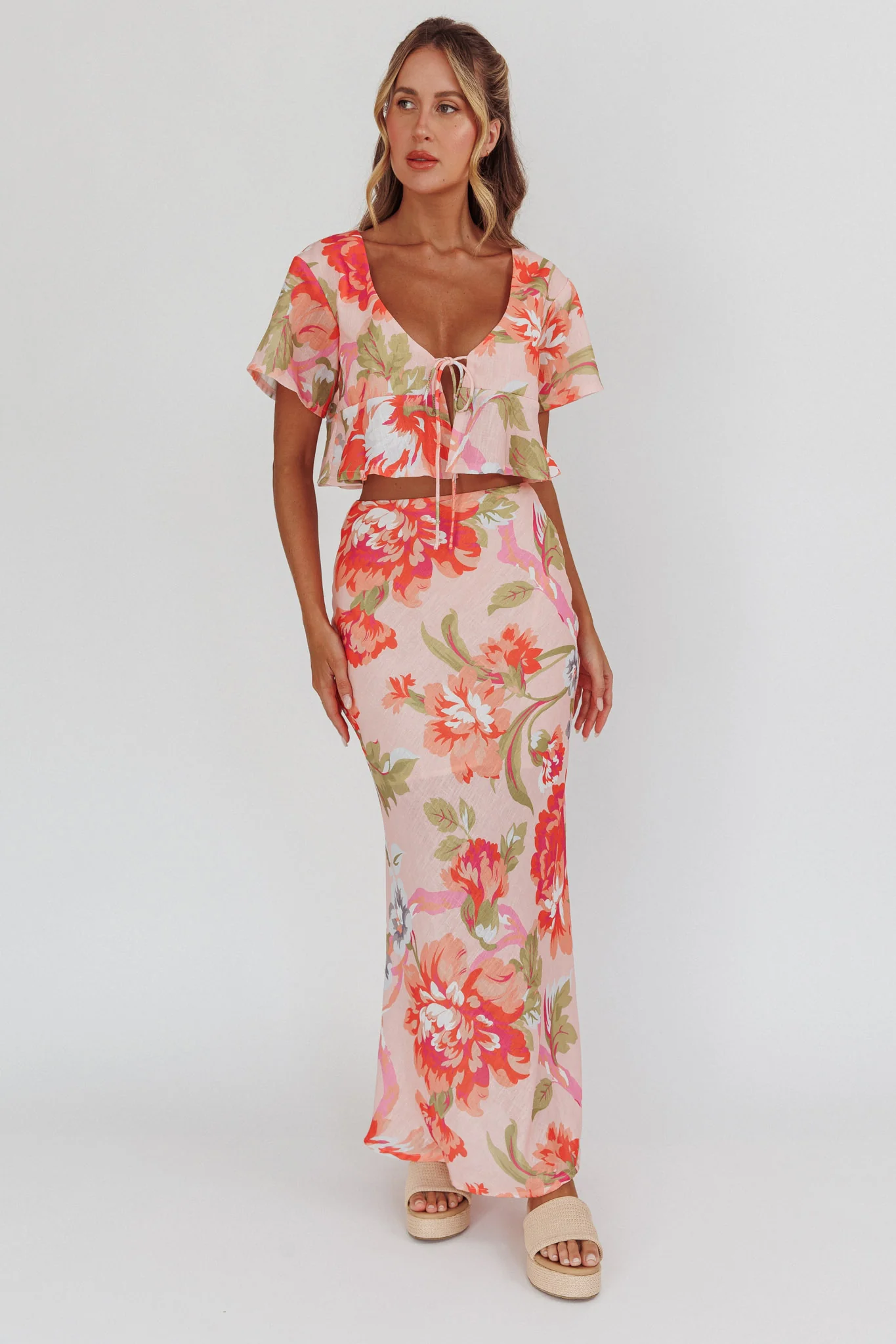 La Vie Floral Maxi Skirt Peach - Image 5