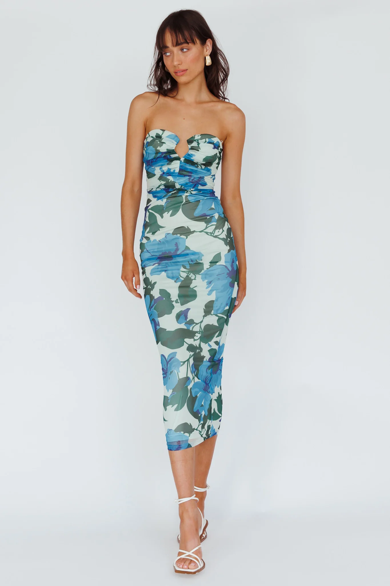 Lahita Strapless Midi Dress Floral Blue - Image 3