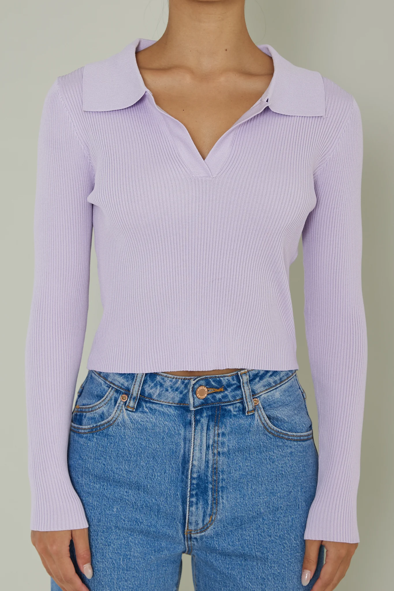 Lake Days Collared Knit Top Lilac - Image 4