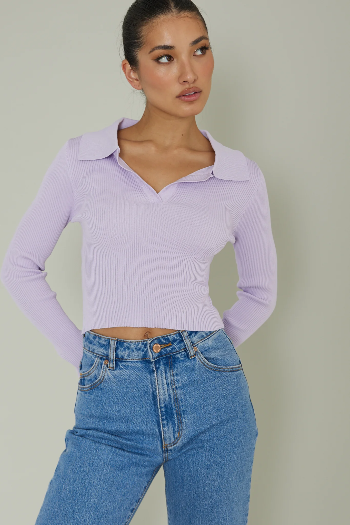 Lake Days Collared Knit Top Lilac - Image 5