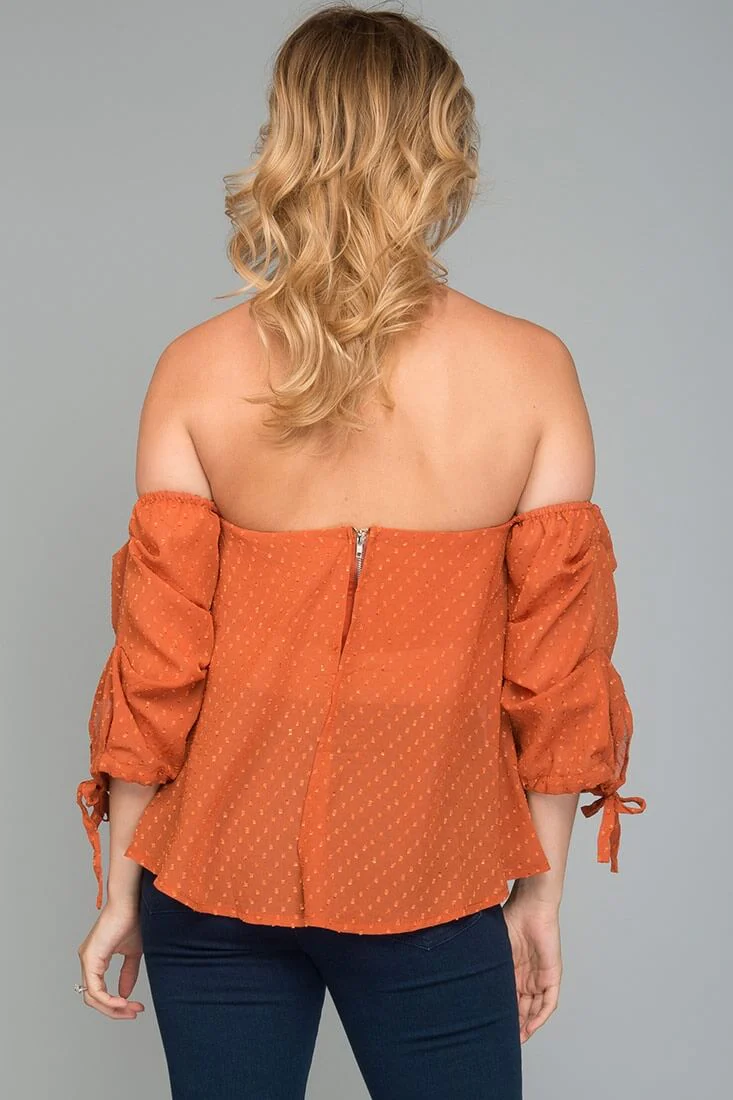 Lana Heart Shaped Off the Shoulder Top Rust - Image 4