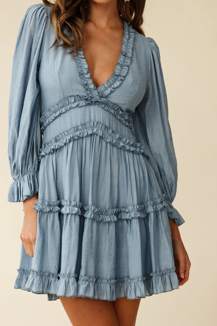 Laney Cutout Back Balloon Sleeve Dress Midnight Blue - Image 6