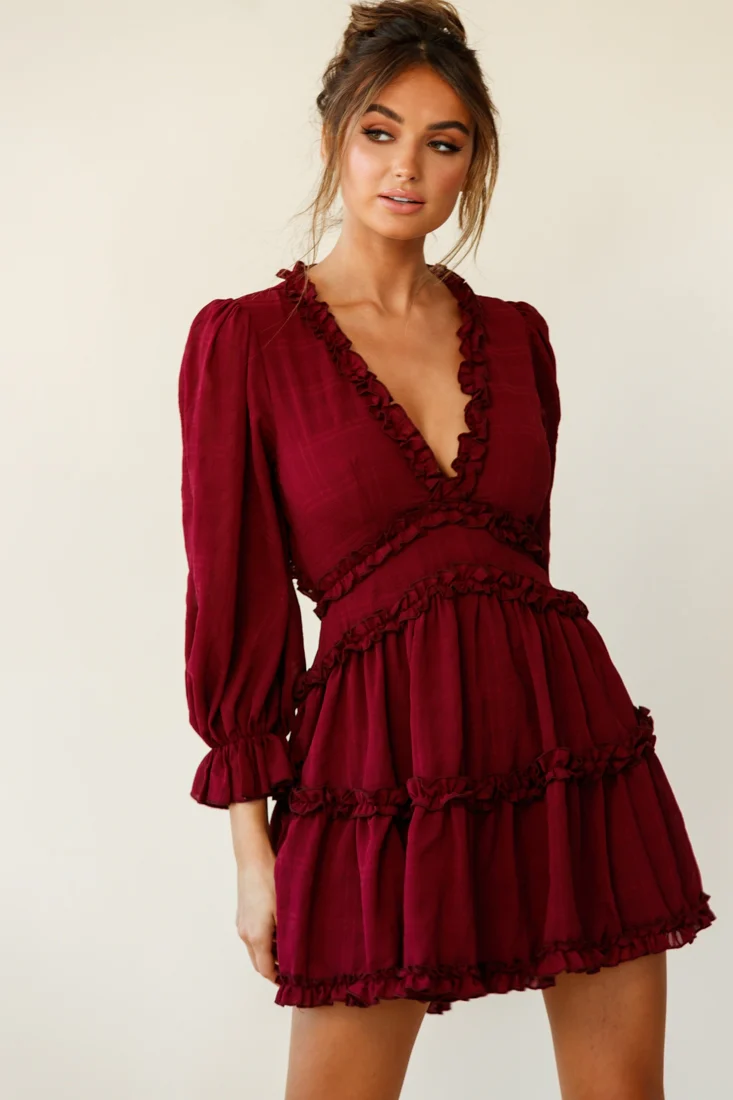 Laney Cutout Back Balloon Sleeve Dress Plum - Image 4