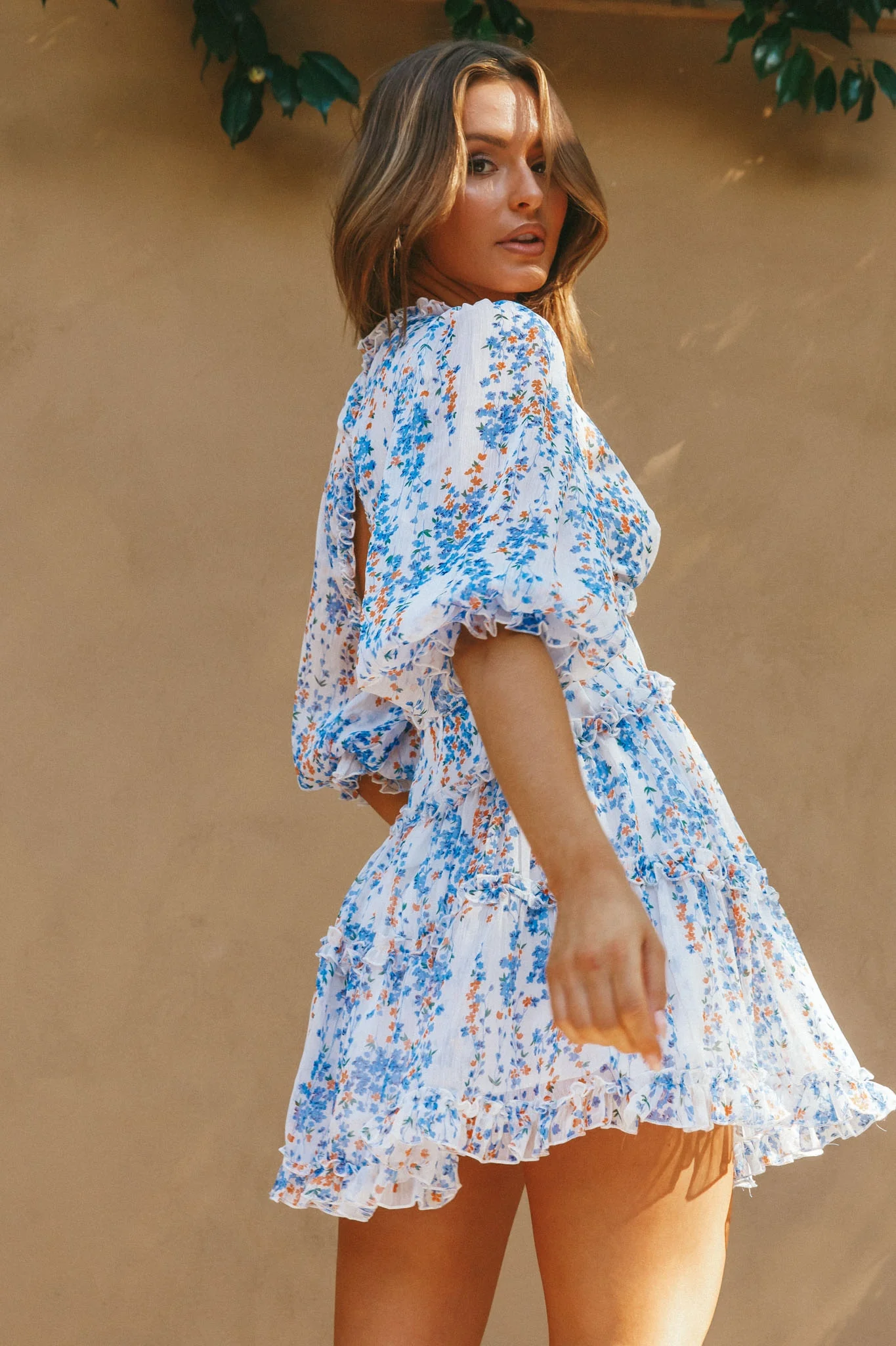 Laney Cutout Back Ruffle Detail Floral Dress White - Image 13