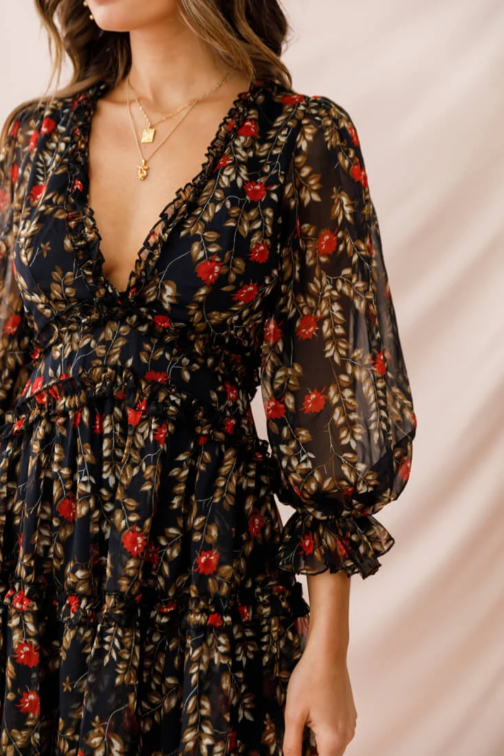 Laney Cutout Back Ruffle Trim Dress Navy - Image 4