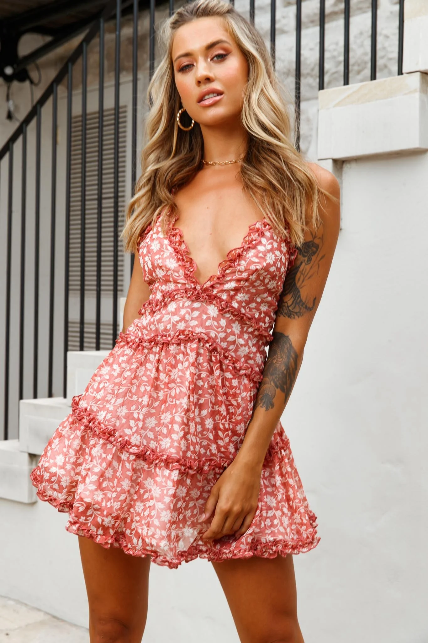 Laney Low Back Cami Strap Dress Flower Print Rose - Image 3