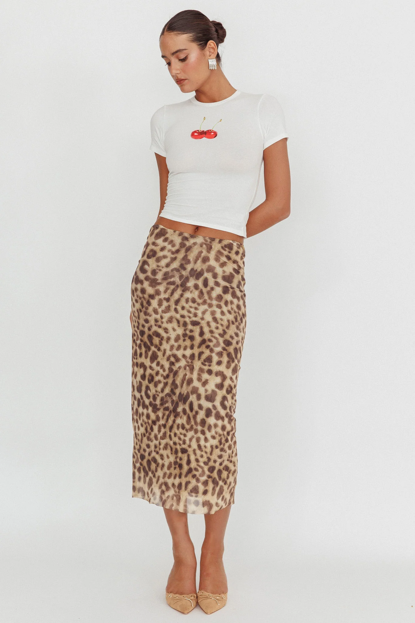 Lanna Cherry Print Baby Tee White - Image 4