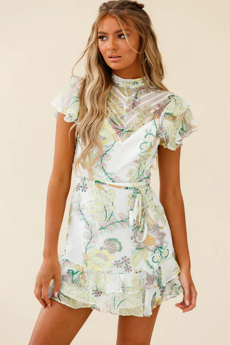 Lark High Neck Ruffle Sleeve Floral Print Dress Green - Image 4
