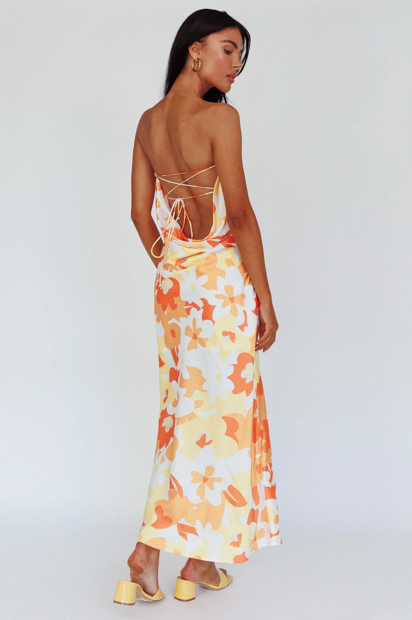 Latisha Strappy Cowl Back Midi Dress Floral Orange - Image 2