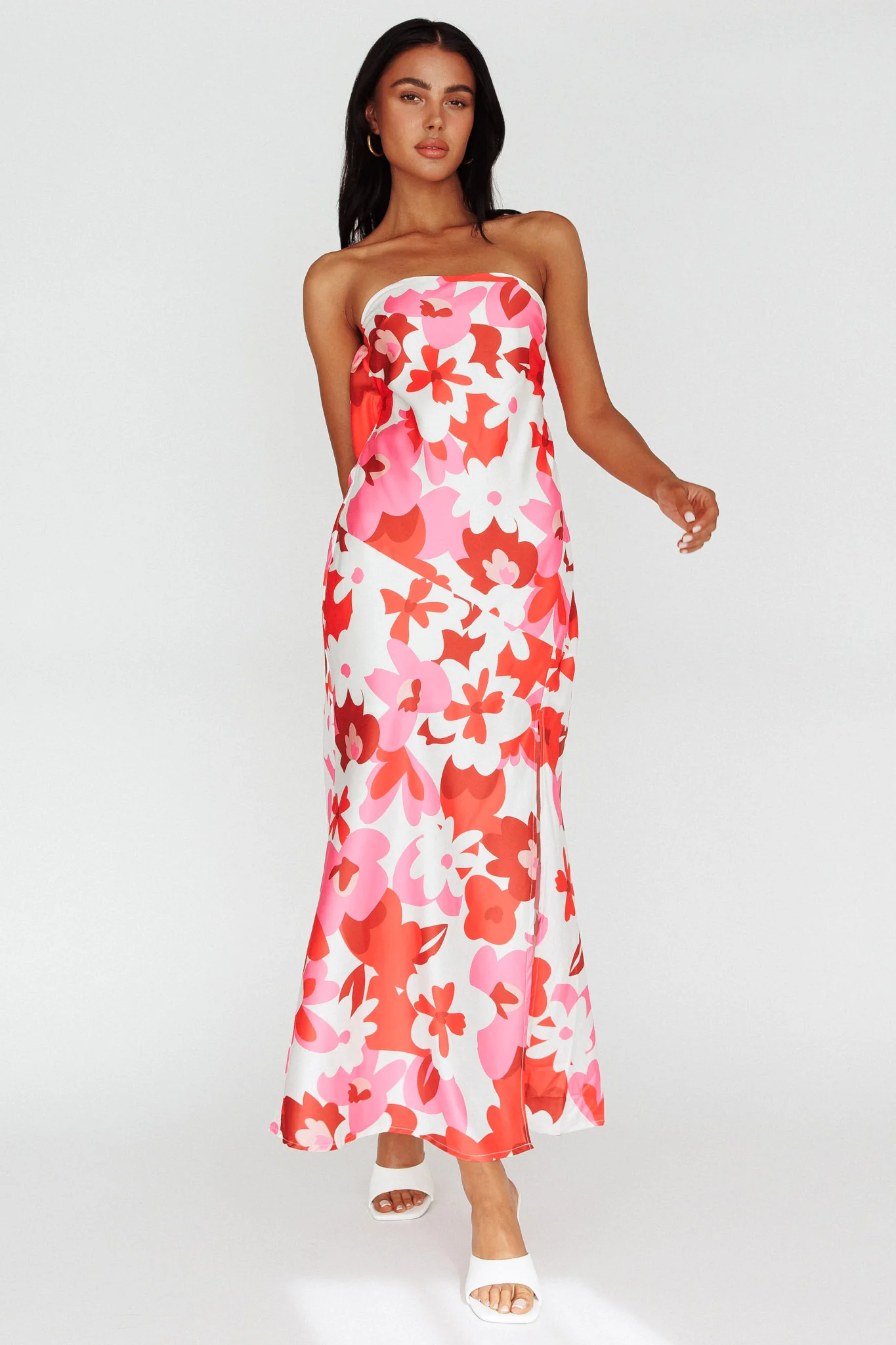 Latisha Strappy Cowl Back Midi Dress Floral Red - Image 3