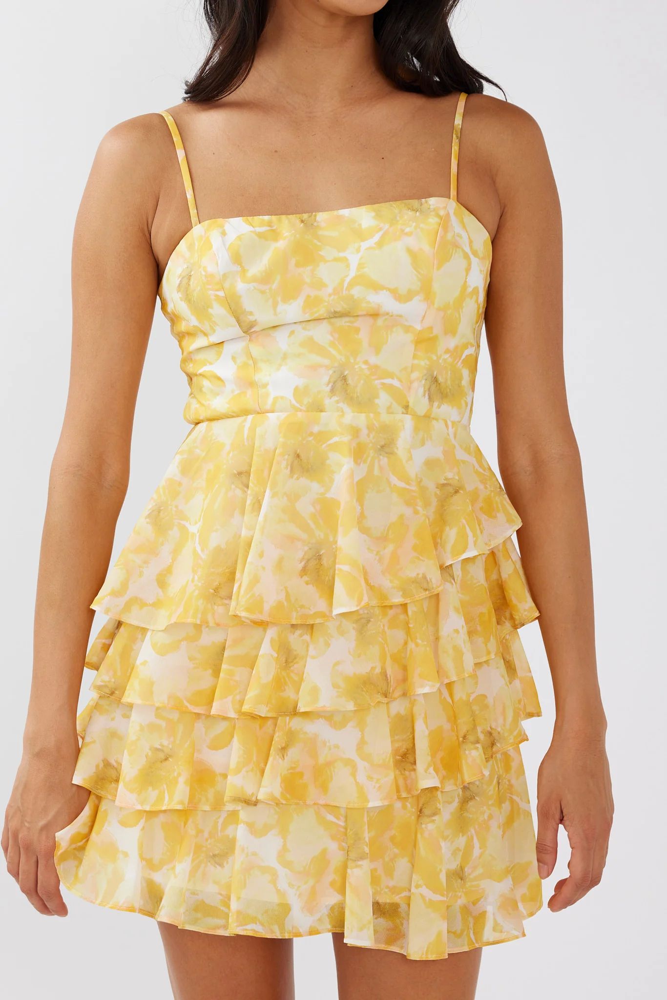 Lauran Tied Back Frill Dress Floral Yellow - Image 4