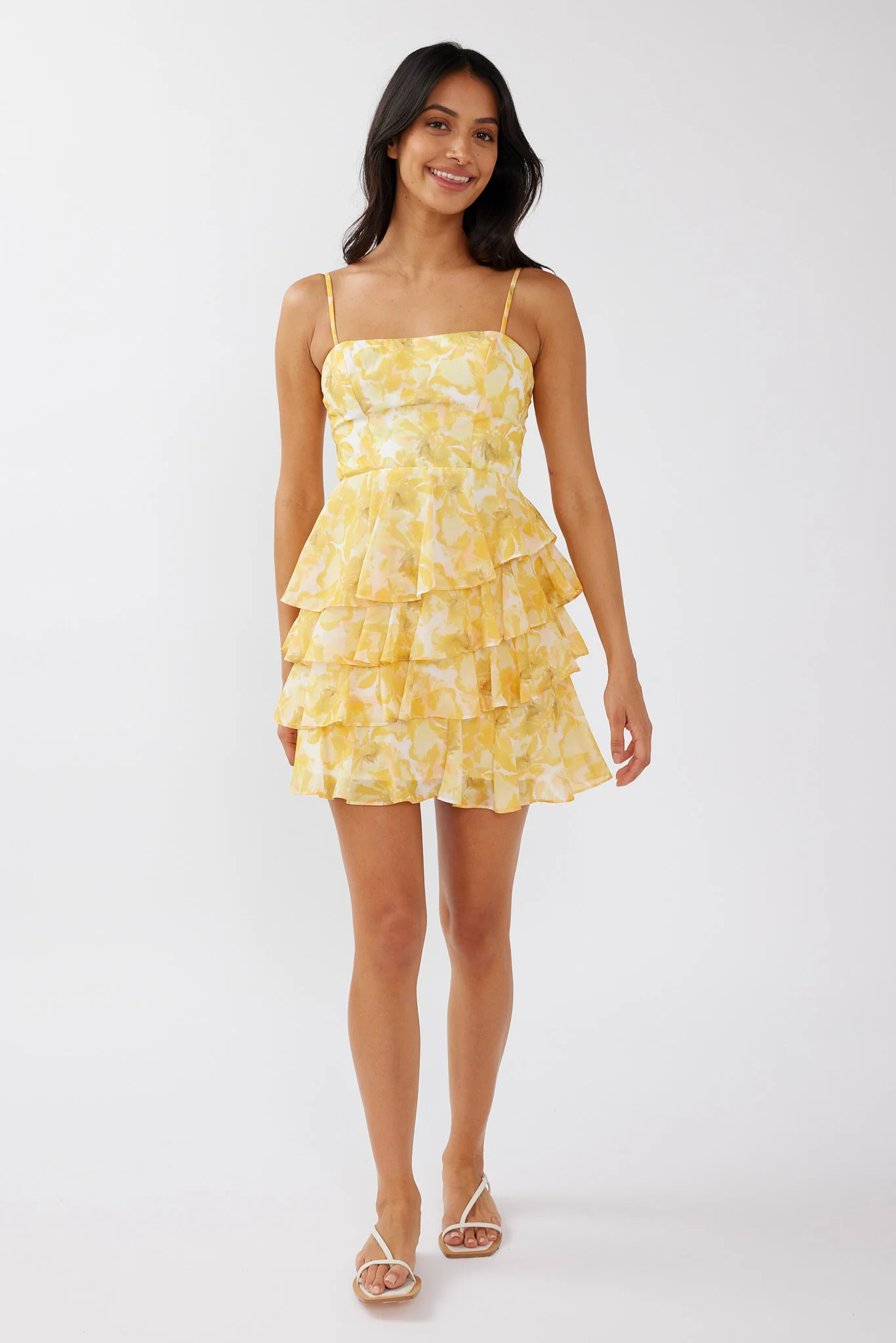 Lauran Tied Back Frill Dress Floral Yellow - Image 6