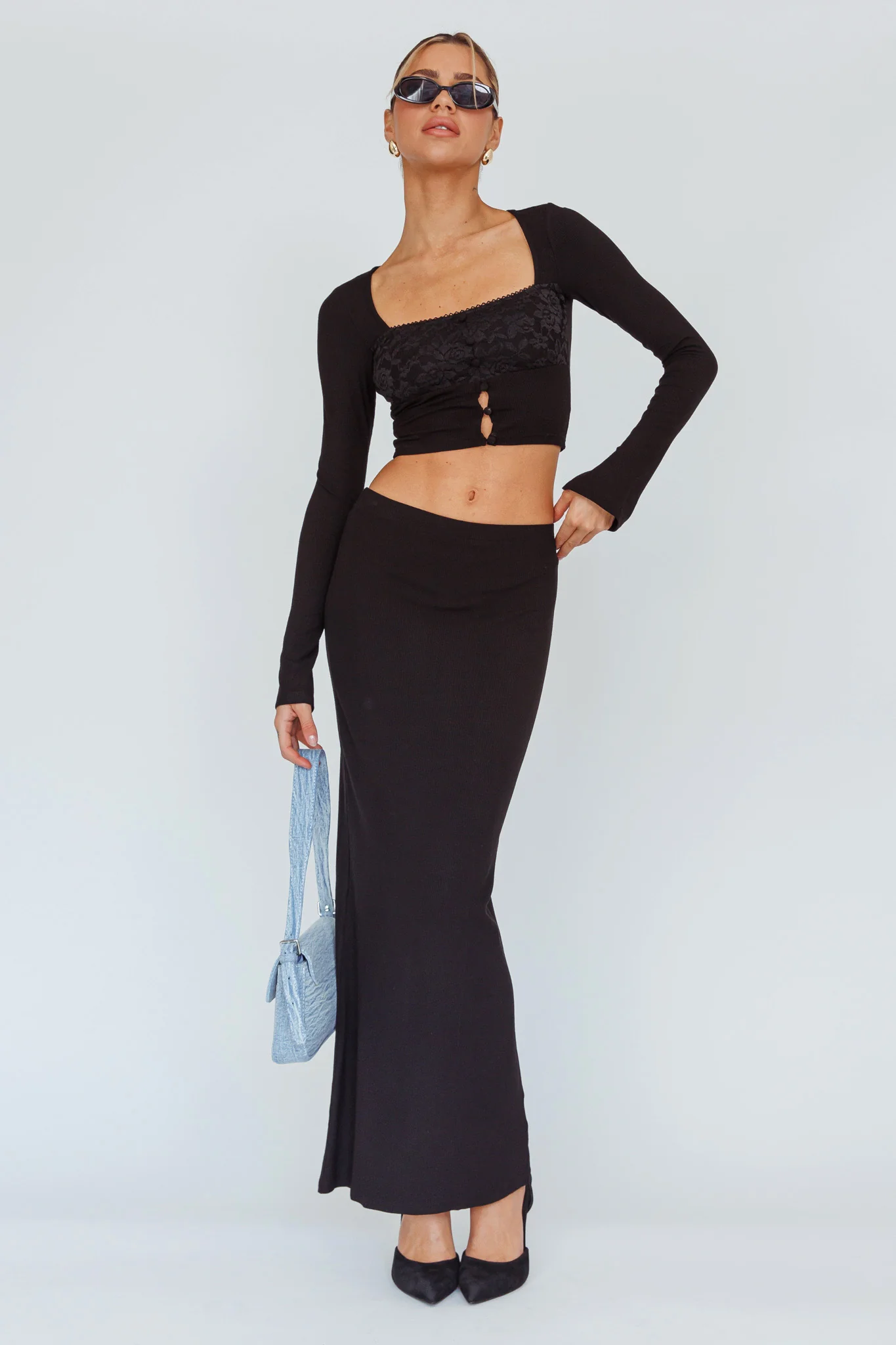 Lauryn Lace Bust Long Sleeve Top Black - Image 3