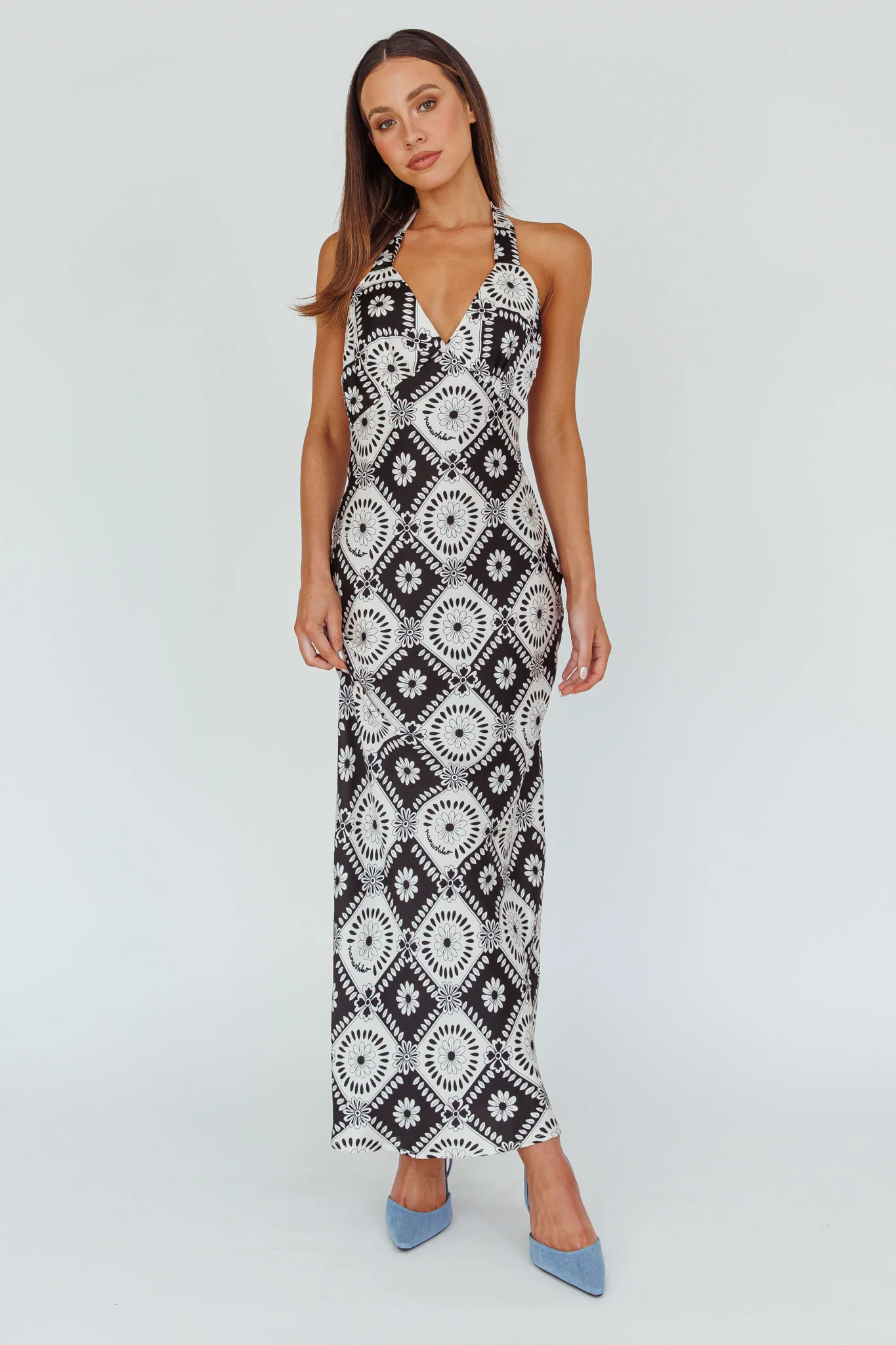 Lavara Halterneck Midi Dress Floral Black - Image 6