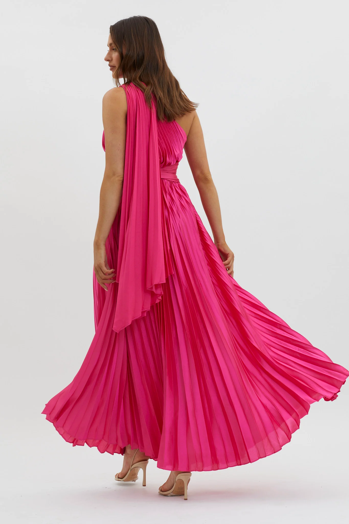 Laxmi Accordion Pleat Maxi Dress Fuchsia - Image 2