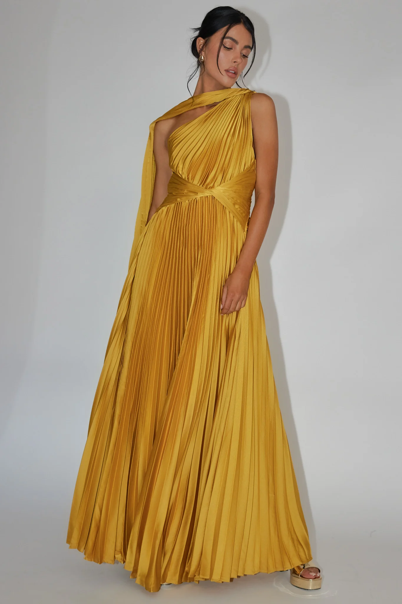 Laxmi Accordion Pleat Maxi Dress Moss - Image 6