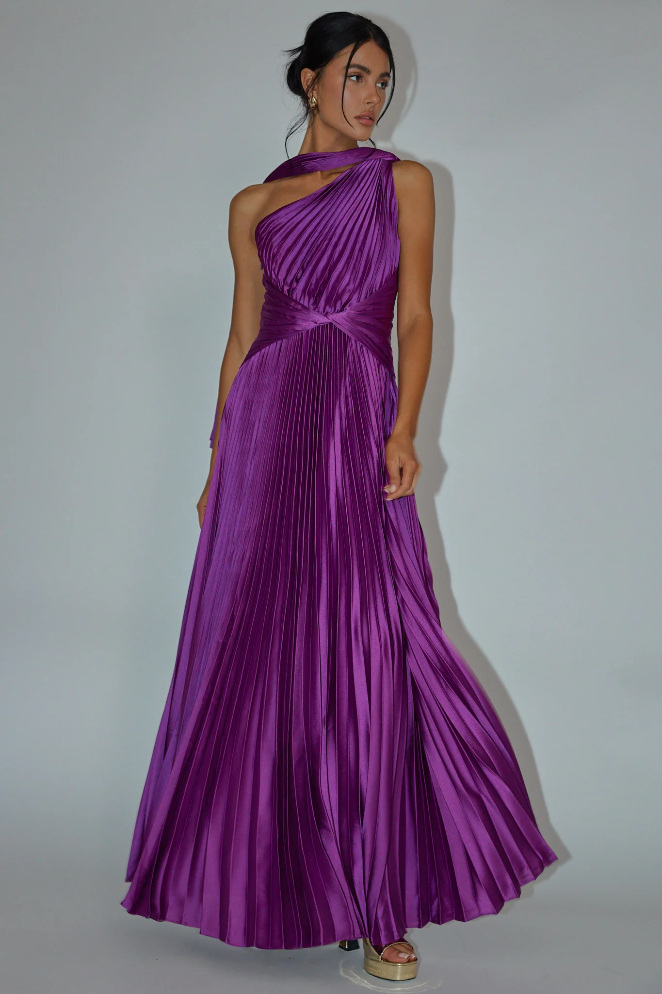 Laxmi Accordion Pleat Maxi Dress Purple - Image 3