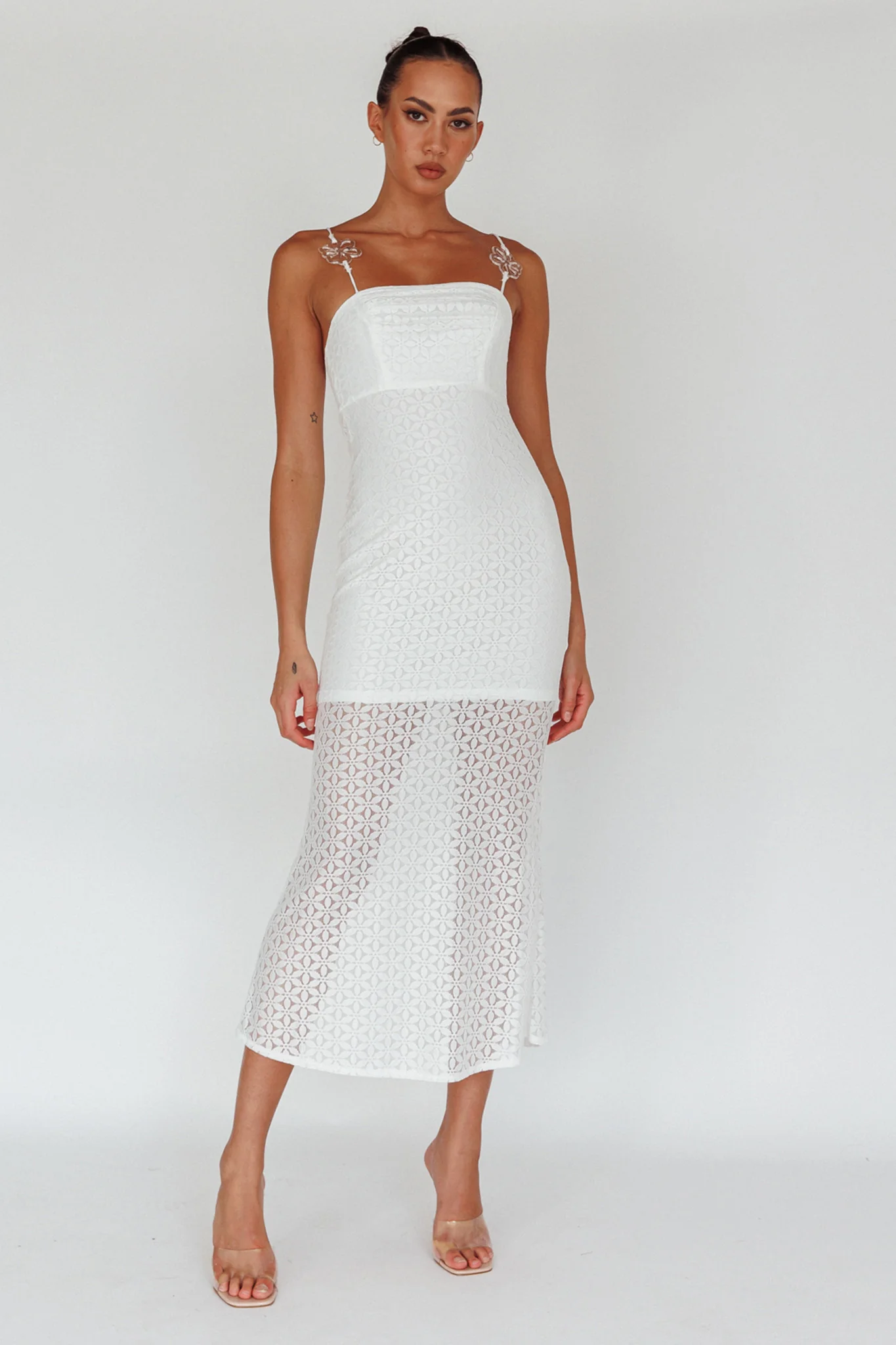 Lazy Daisy Flower Strap Midi Dress White - Image 5